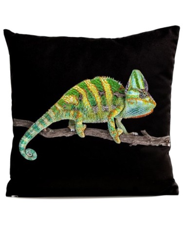 Coussin velours carré imprimé animaux noir 60x60
