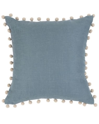 Housse de coussin à pompons bleus 40x40