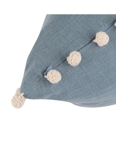 Housse de coussin à pompons bleus 40x40
