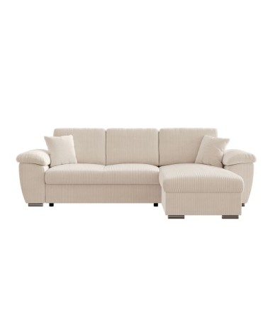 Canapé d'angle réversible convertible 4 places en velours côtelé beige