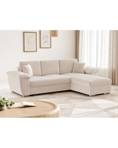 Canapé d'angle réversible convertible 4 places en velours côtelé beige