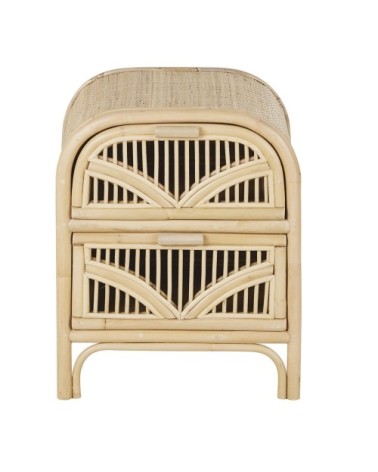 Table de chevet 2 tiroirs et cannage en rotin