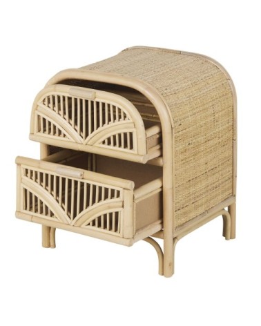Table de chevet 2 tiroirs et cannage en rotin