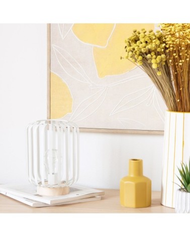 Déco lumineuse en métal blanc et bois de pin