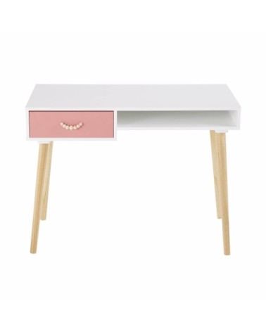 Bureau vintage 1 tiroir rose corail et blanc