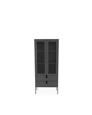 Vitrine en bois 2 portes 2 tiroirs H178cm gris anthracite