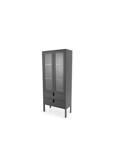 Vitrine en bois 2 portes 2 tiroirs H178cm gris anthracite