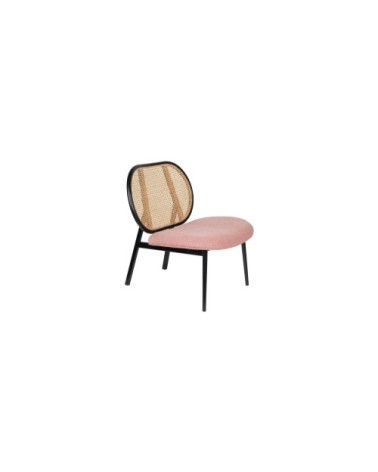 Fauteuil lounge en tissu et cannage rose