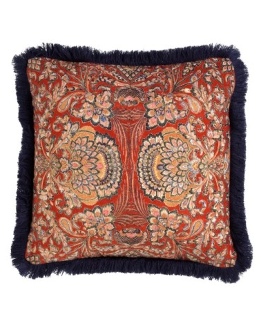Housse de coussin bleu en velours-45x45 cm avec motif fleuri