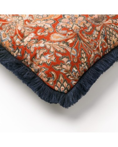 Housse de coussin bleu en velours-45x45 cm avec motif fleuri