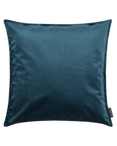 Housse de coussin velours avec volant piqué bleu pétrole 60x60
