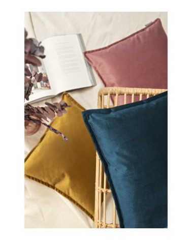 Housse de coussin velours avec volant piqué bleu pétrole 60x60