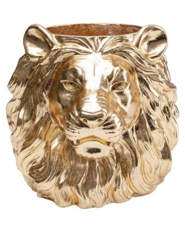 Cache-pot lion en fibre de verre dorée