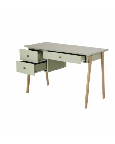 Bureau enfant 1 porte 2 tiroirs vert pieds en chêne