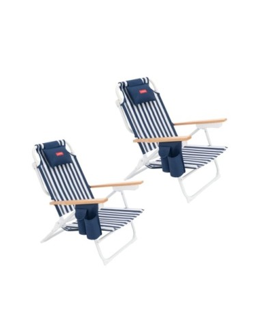 Lot de 2 Chaises de Plage Pliables Bleu