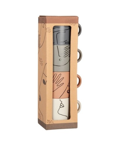 Tour tasses (x4) en porcelaine grise, bleu gris, terracotta, écrue imprimée