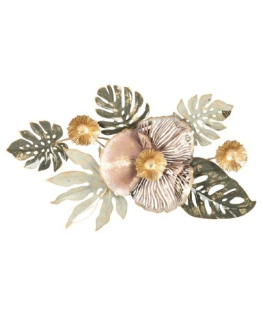 Déco murale en métal vert, rose, blanc et doré 60x37