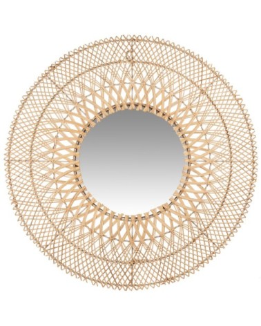Miroir rond encadrement en rotin tressé