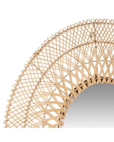 Miroir rond encadrement en rotin tressé