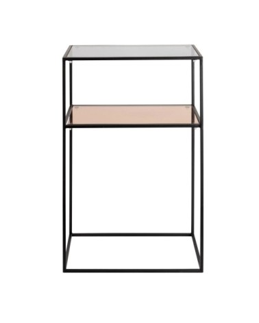 Bout de canapé en métal noir et verre trempé