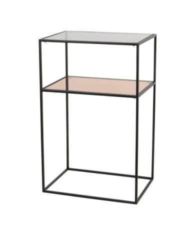 Bout de canapé en métal noir et verre trempé