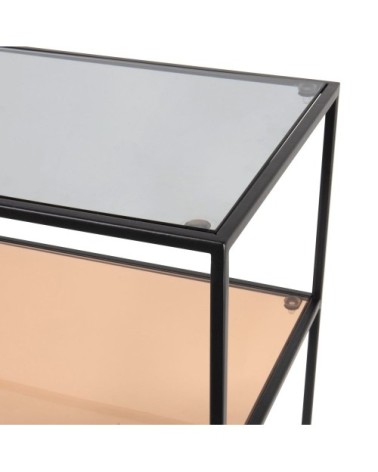 Bout de canapé en métal noir et verre trempé