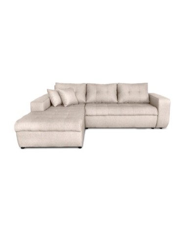 Canapé d'angle convertible en tissu - beige - angle gauche