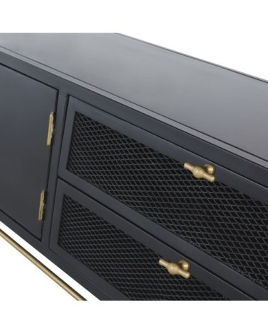 Meuble TV 2 portes 2 tiroirs en métal gris anthracite