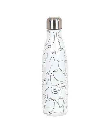 Bouteille isotherme en inox blanc motifs visages noirs 0,5L
