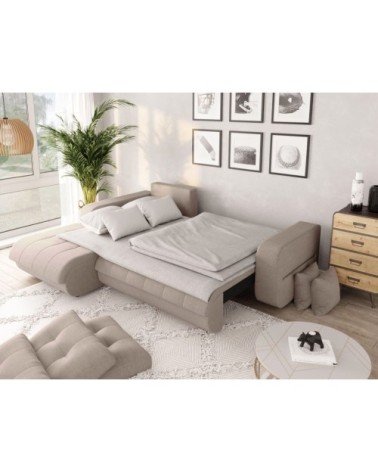 Canapé d'angle convertible en tissu - beige - angle gauche
