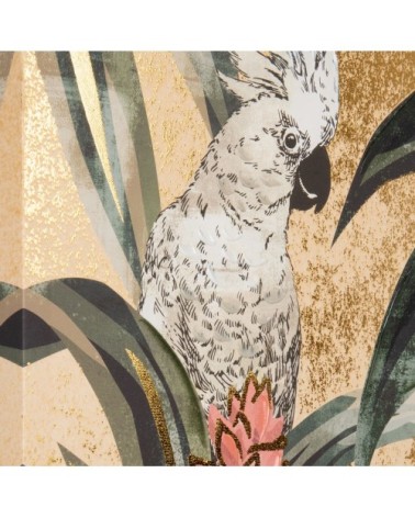 Toile imprimée et peinte perroquets et feuilles multicolores 63x92