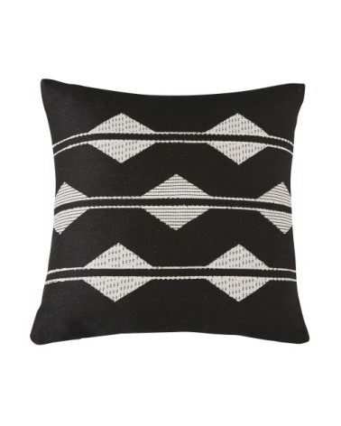 Coussin tissé motifs graphiques noirs et blancs 45x45