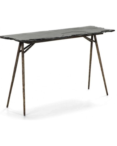 Console plateau en ardoise pieds métal vieilli l107cm