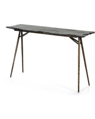 Console plateau en ardoise pieds métal vieilli l107cm