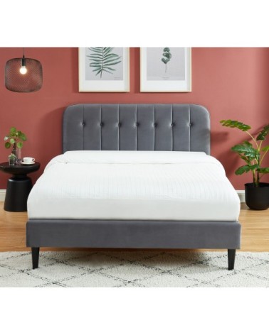 Lit matelassé en velours 140x190cm gris anthracite
