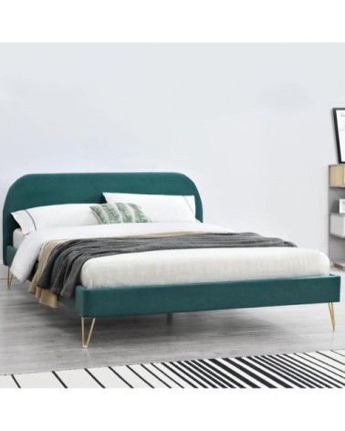 Structure de lit 140 x 190 cm en velours et laiton vert