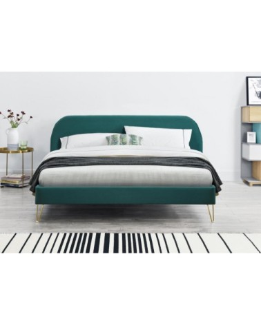 Structure de lit 140 x 190 cm en velours et laiton vert