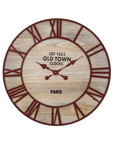 Horloge ronde en bois et métal rouillé 70cm