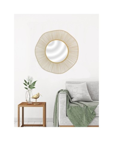 Miroir design rond en métal doré 75cm