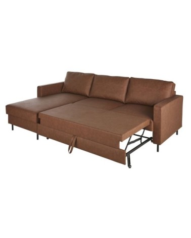 Canapé d'angle convertible en textile enduit camel