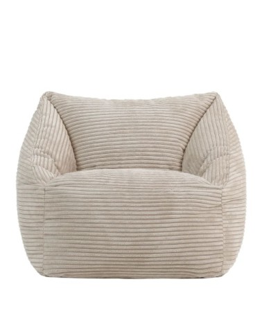 Pouf fauteuil enfant velours côtelé beige galet