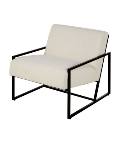 Fauteuil en coton beige et pieds en métal noir