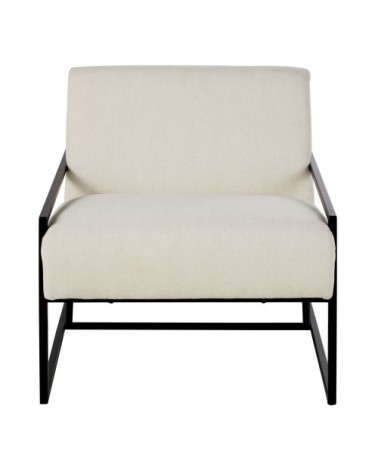 Fauteuil en coton beige et pieds en métal noir