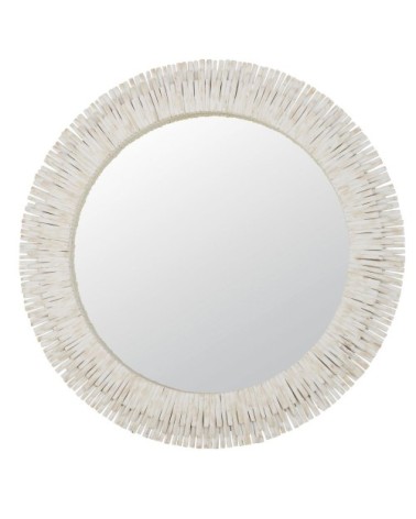 Miroir rond en bois de mimosa blanchi D111