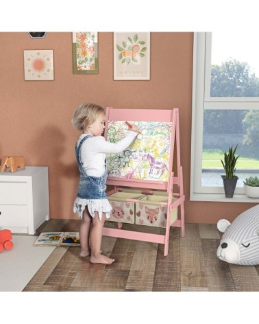 Tableau chevalet enfant ardoise double face métal rose