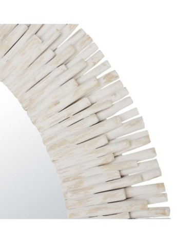Miroir rond en bois de mimosa blanchi D111