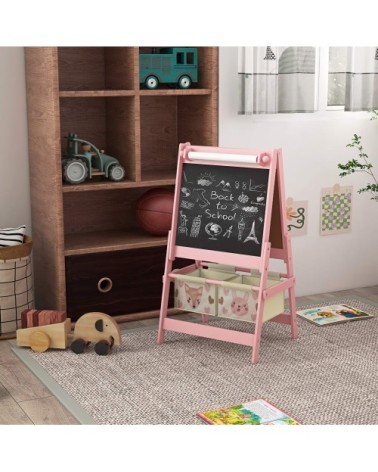 Tableau chevalet enfant ardoise double face métal rose