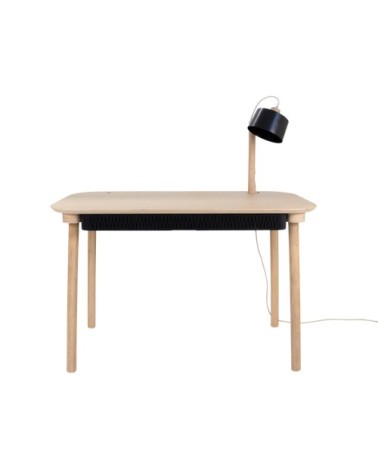 Bureau en chêne avec lampe et tiroir en métal noir