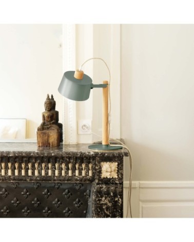 Lampe à poser en chêne et métal vert