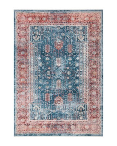 Tapis de salon interieur en bleu marine & rouge, 122 x 183 cm